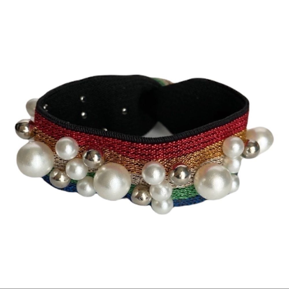 Metallic Rainbow Pearl Bead Hair Elastic Tie